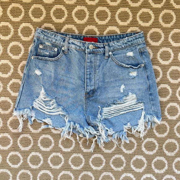 Signature8 Pants - Signature8 Light Blue Ripped Jean Shorts